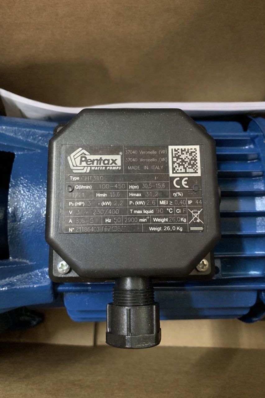 پنتاکس | پمپ بشقابی پروانه برنجی | مدل CHT310 | سه فاز | 3 اسب | خروجی 2 اینچ | هد 32متر | تکنو پمپ 