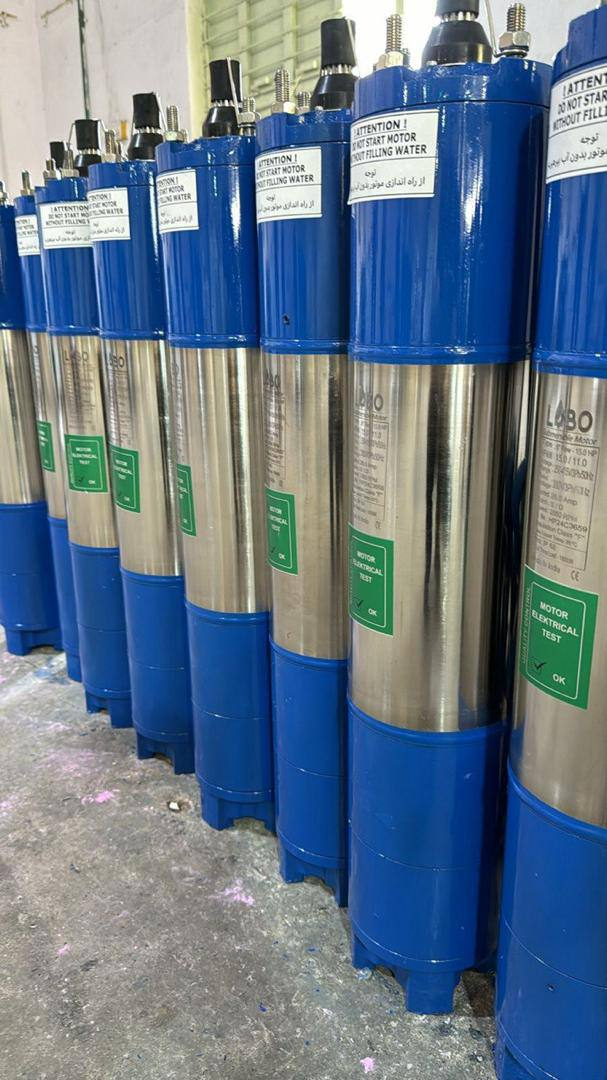 پمپ شناور تمام استیل هندی لوبو مدل LB3017 — خروجی 3 اینچ، توان 20 اسب،   هد 194 متر، بدنه و پروانه استیل ضد زنگ.