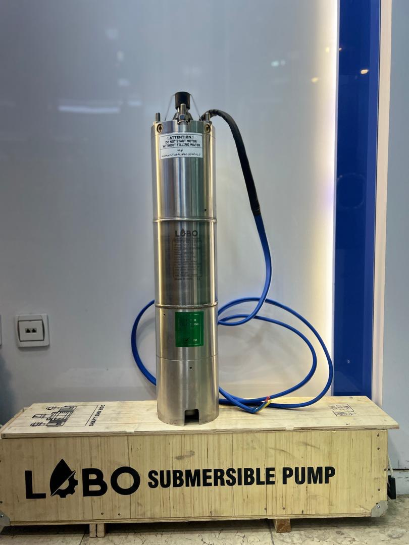 پمپ شناور تمام استیل هندی لوبو مدل LB3017 — خروجی 3 اینچ، توان 20 اسب،  هد 194 متر، بدنه و پروانه استیل ضد زنگ.