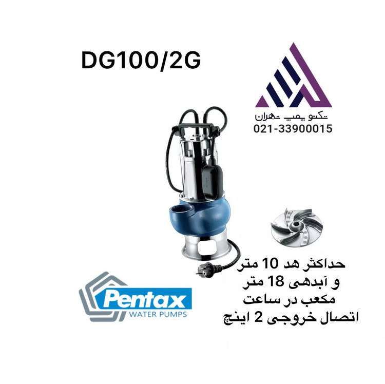 پنتاکس | پمپ لجن کش تنه استیل | مدل DG100/2G | تکفاز 1 اسب | فلوتر دار | خروجی 2اینچ | هد 10 متر