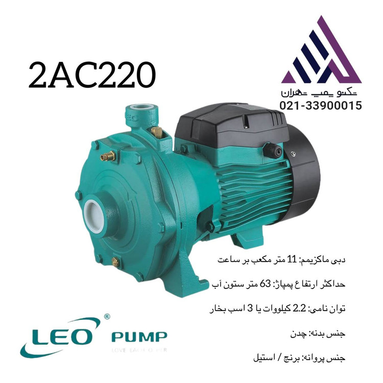 پمپ آب دو پروانه لئو 3 اسب سهفاز مدل 2AC220 | پروانه برنجی با هد 63 متر