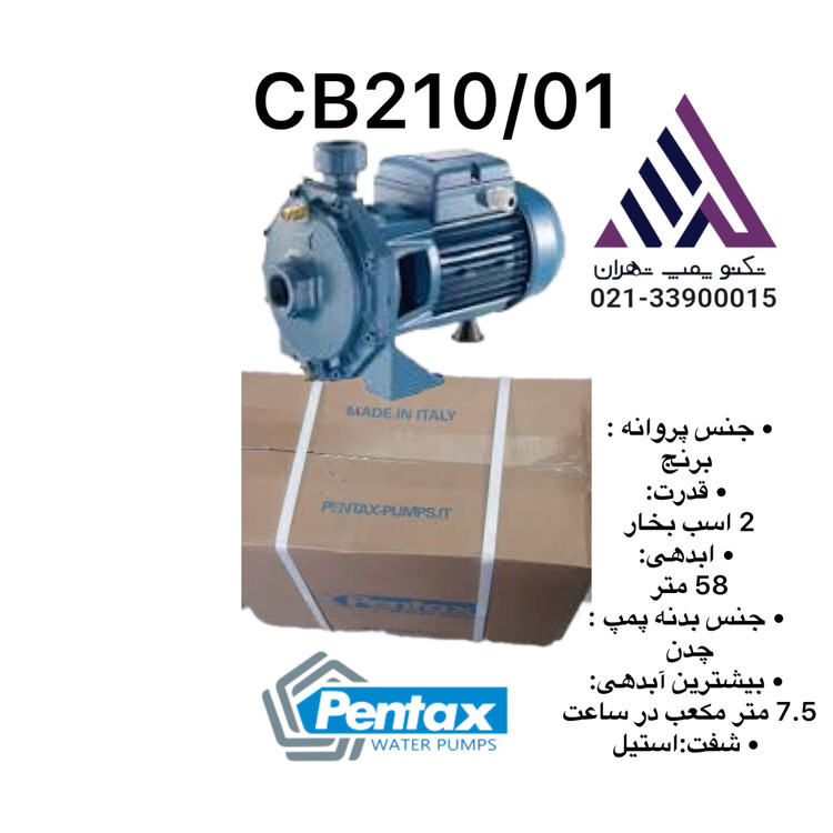 پمپ آب بشقابی دو پروانه پنتاکس مدل CB210/01 دو اسب تکفاز برنجی با هد 58 متر مناسب ساختمان و صنعتی