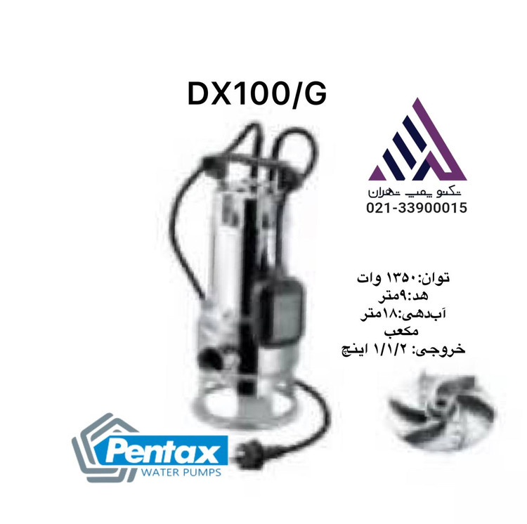 پنتاکس | پمپ لجن کش تمام استیل | مدل DX100G | تکفاز 1 اسب | فلوتردار | خروجی 2 اینچ | هد 10 متر