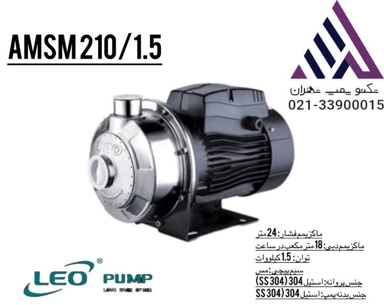 لئو | پمپ بشقابی سانتریفیوژ استیل 304 | مدل AMSM210/1.1 | تکفاز | 1/5 اسب | خروجی 1/1/4 | هد 20 متر