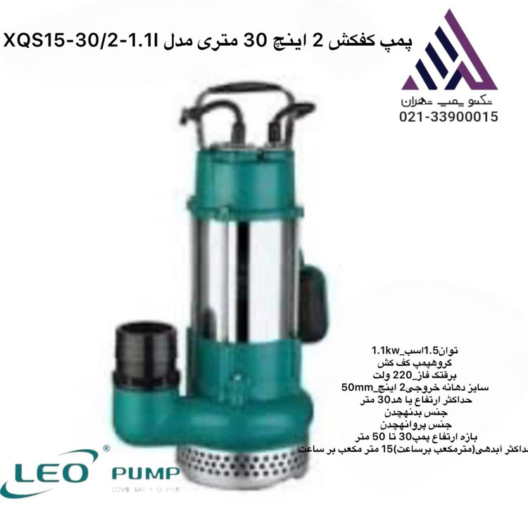 پمپ کفکش لئو XQS15-30/2-1.1I | تکفاز | هد 30 متر | آبدهی 15 مترمکعب/ساعت | بدنه چدنی مقاوم