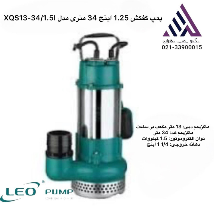 متن جایگزین تصویر: کفکش لیو XQS13-34/1.5I در حال پمپاژ آب شفاف از چاه، با فلوتر فعال و بدنه براق استیل در محیط طبیعی.