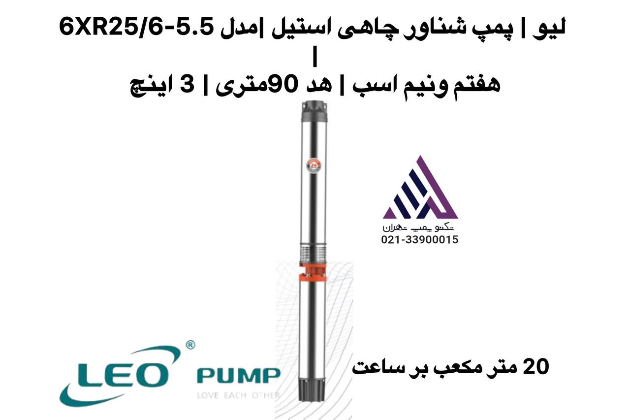 لیو | پمپ شناور چاهی استیل | مدل 6XR25/6-5.5 | هفتونیم اسب | هد 90 متر | خروجی 3 اینچ | -technopomptehran.ir