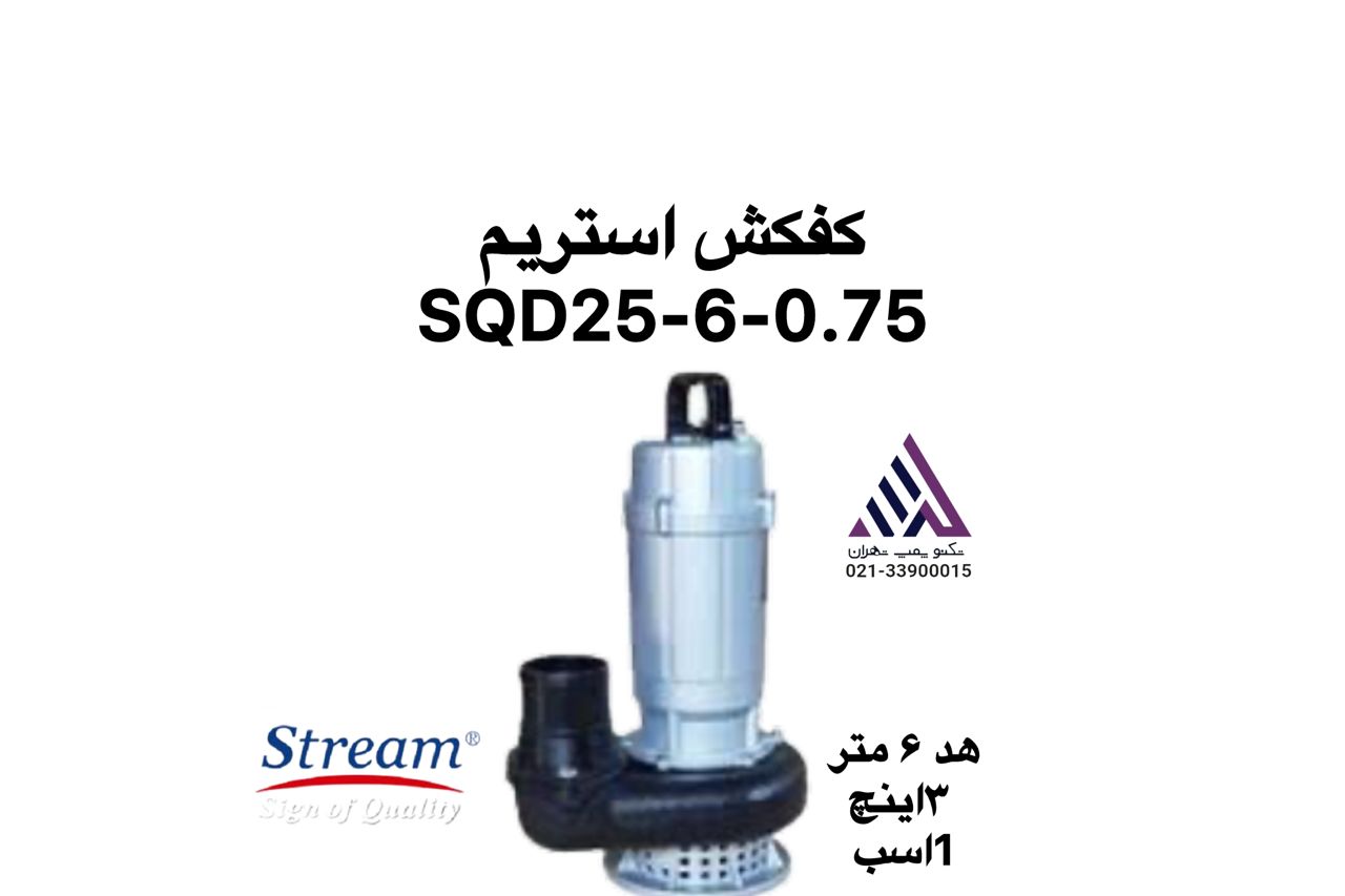 استریم |  پمپ کفکش | مدل SQD25-60.7 |  تکفار |  بدون فلوتر |   1 اسب | خروجی 3 اینج | هد 6 متر
