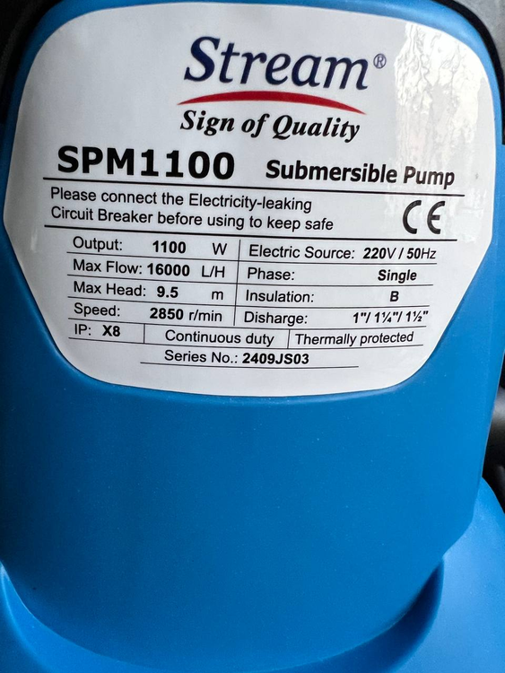 پمپ کفکش پلاستیکی باغی استریم SPM1100 | فلوتردار ۹.۵ متر – ۱.۱/۴ اینچ – ۱۱۰۰ وات – تکفاز