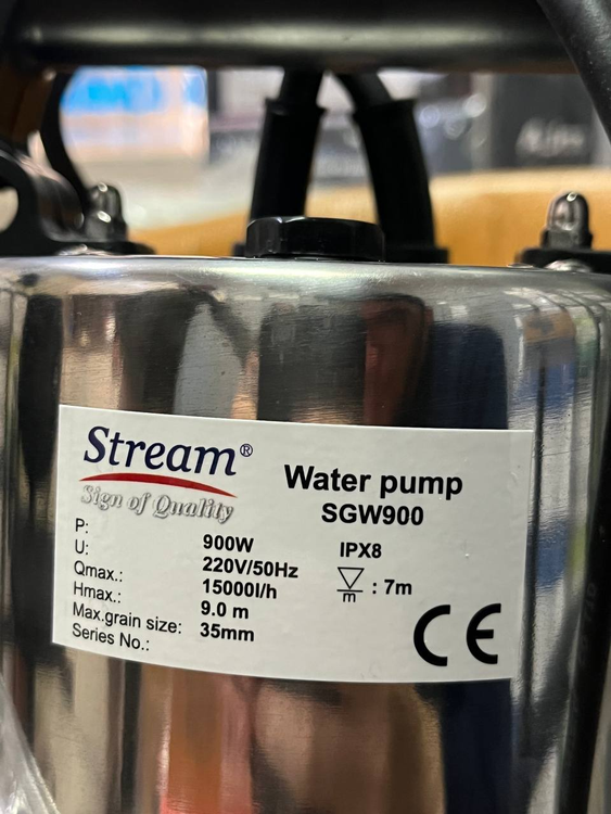 استریم | پمپ لجنکش استیل | مدل SGW900 | تکفاز 900 وات | خروجی 1 تا 1/5 اینچ | هد 9 متر
