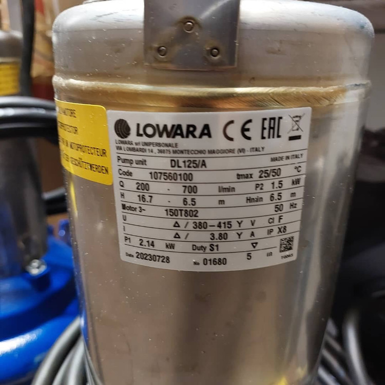 عکس پمپ لجنکش لوارا LOWARA DL125 | سهفاز 2 اسب | هد 22 متر | دبی 42 مترمکعب | بدنه استیل AISI304 | ساخت ایتالیا