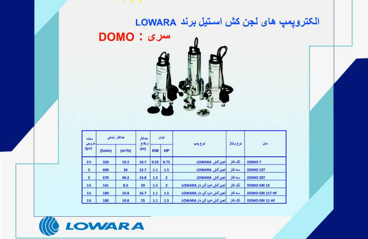 پمپ لجنکش خردکندار Lowara DOMO GRI 11 HF - 1.1 کیلووات
