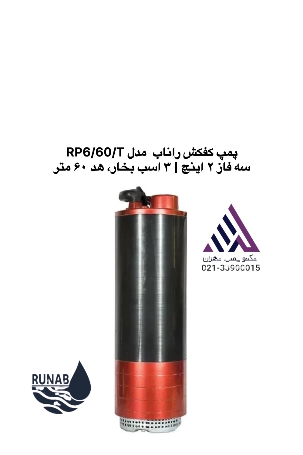 پمپ کفکش راناب RP6/60/T سه‌فاز ۳ اسب با خروجی ۲ اینچ و هد ۶۰ متر، تکنوپمپ تهران